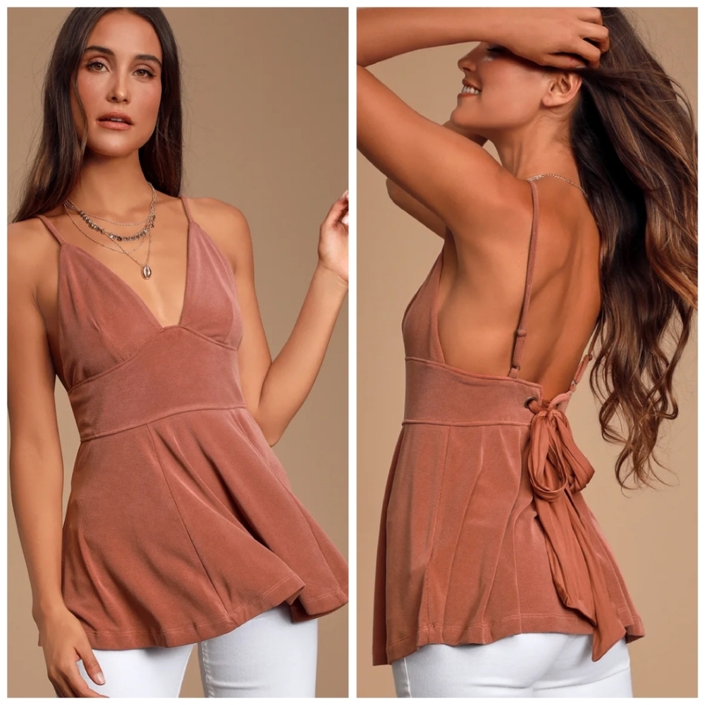 Free People Never Let You Go Ribbed Grommet Tie Back Peplum Spaghetti St…
